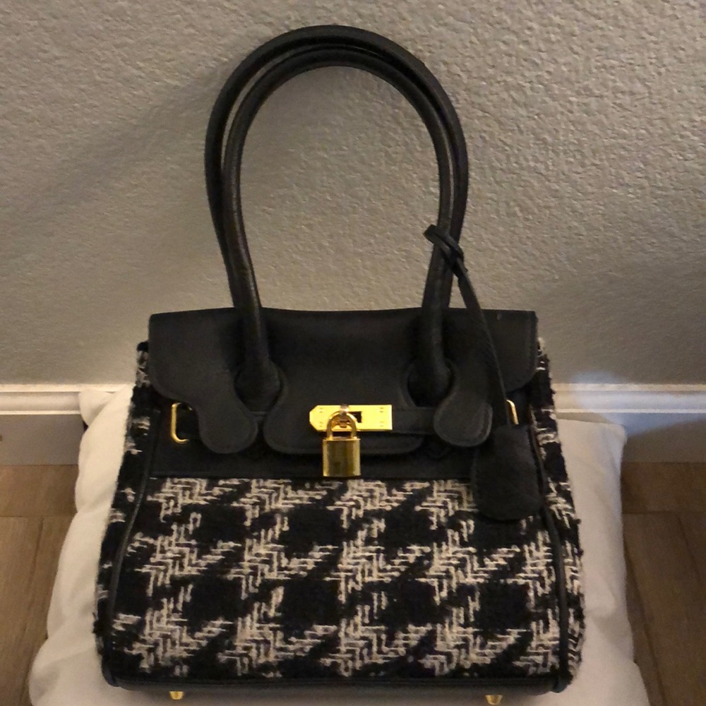 Rojita Black and White Houndstooth and Pleather Handbag
